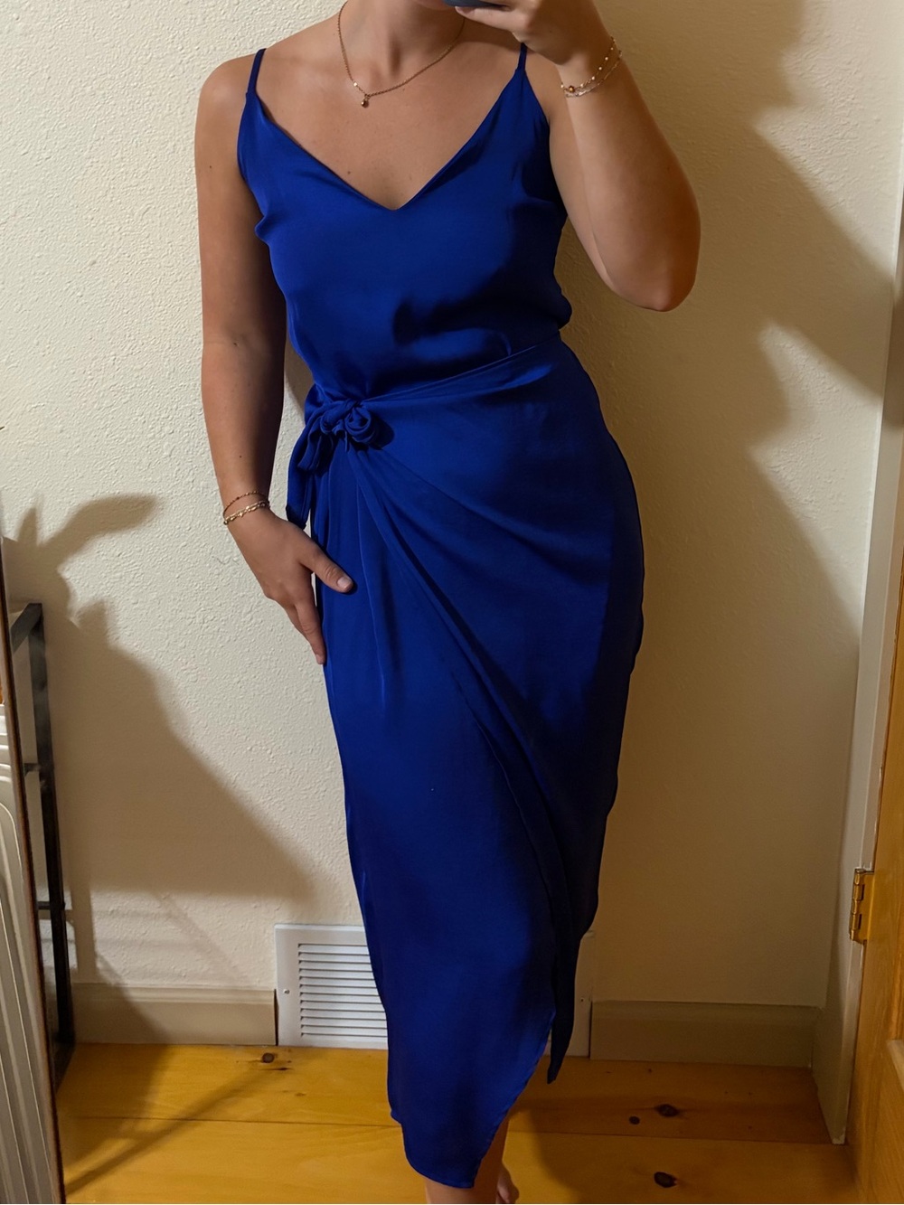 Women's Satin Slip Summer Wedding Guest Dress in Cobalt Blue